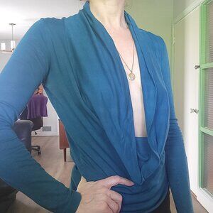 Deep Cowl Long Sleeve CottonTop | Medium | Teal Blue